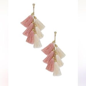 Ettika Tassel Earrings, New with Tags, Pink and White with Gold Tone